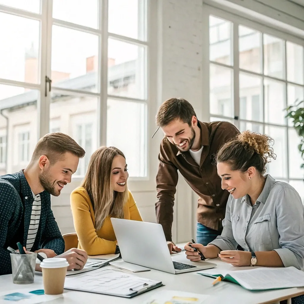 Team of skilled copywriters working together